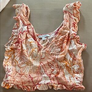 Patrons of Peace Floral Ruffle Tank Top - Red, Orange, Cream